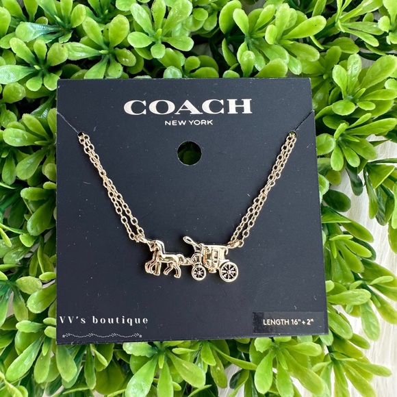 NWT Coach Horse And Carriage Double Chain Necklace Gold F33375 - Picture 1 of 3